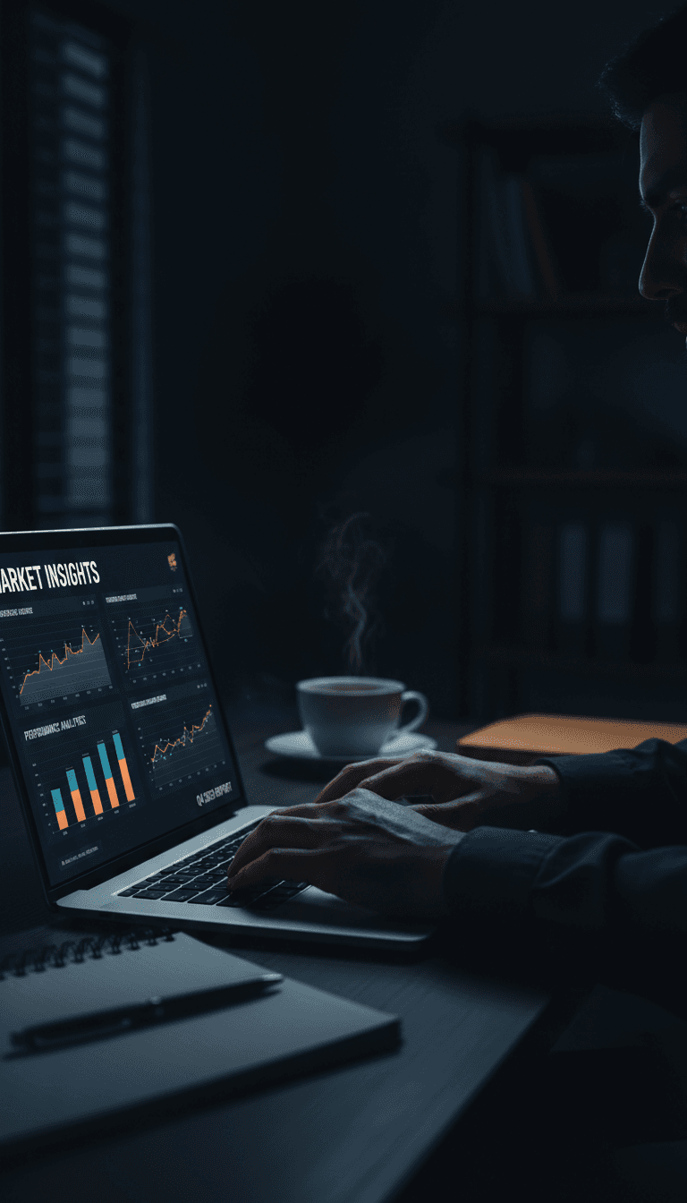 Marketing strategist analyzing performance data on a laptop