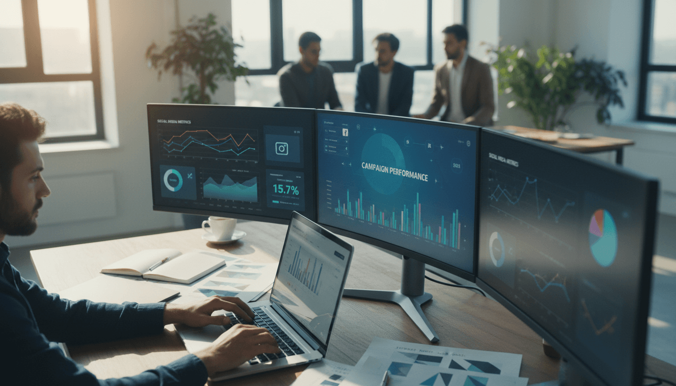 Digital marketing strategist reviewing performance dashboards