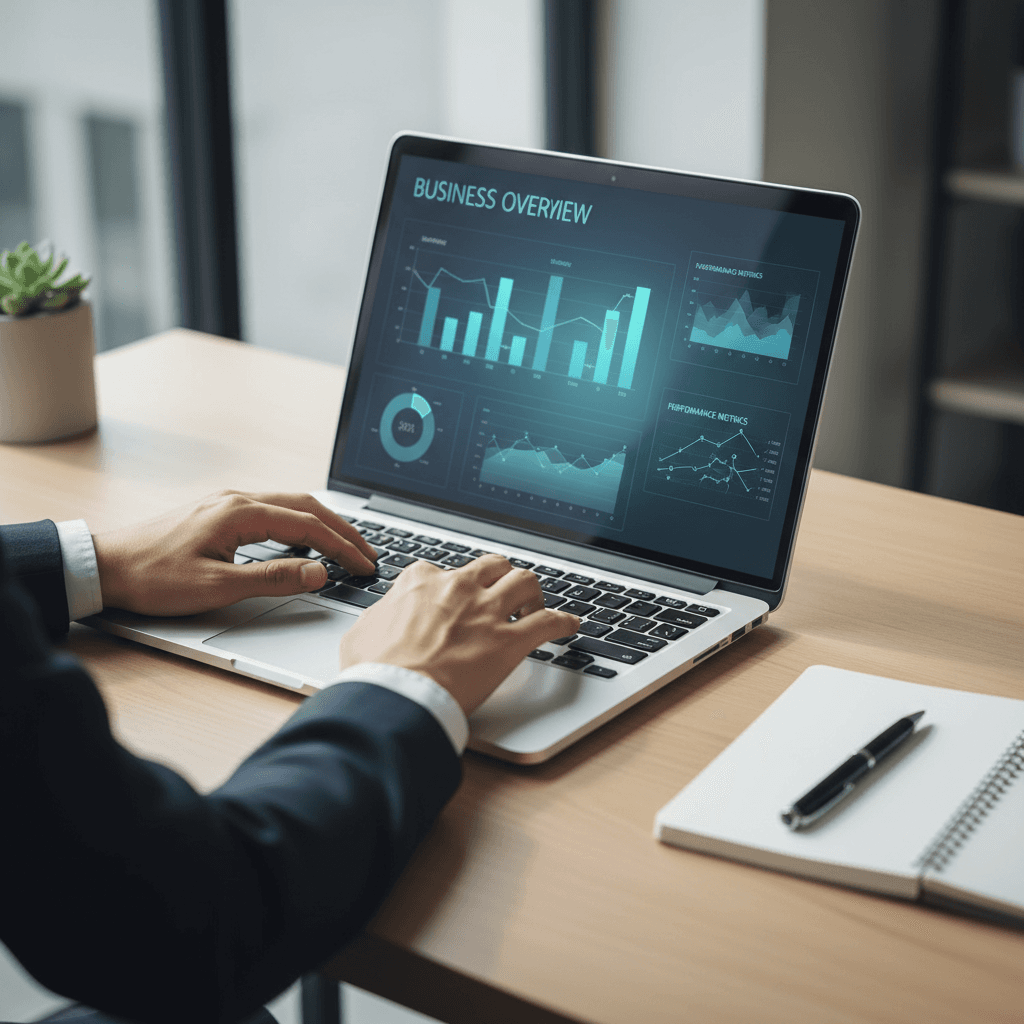Marketers reviewing campaign analytics on a laptop in a modern office